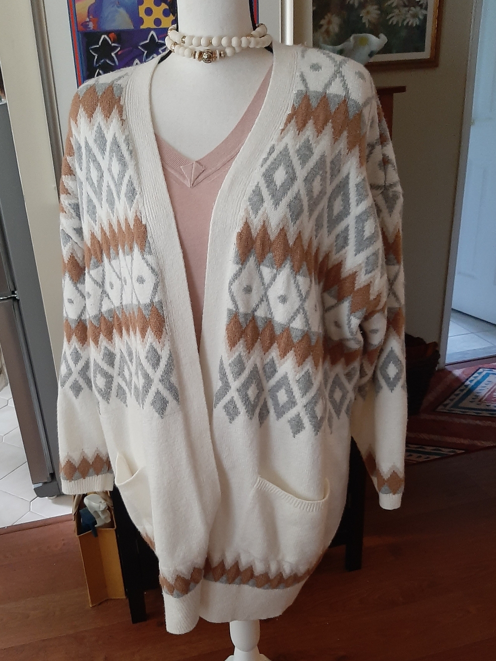 Fair Isle Open-Front, Long Sweater Cardigan